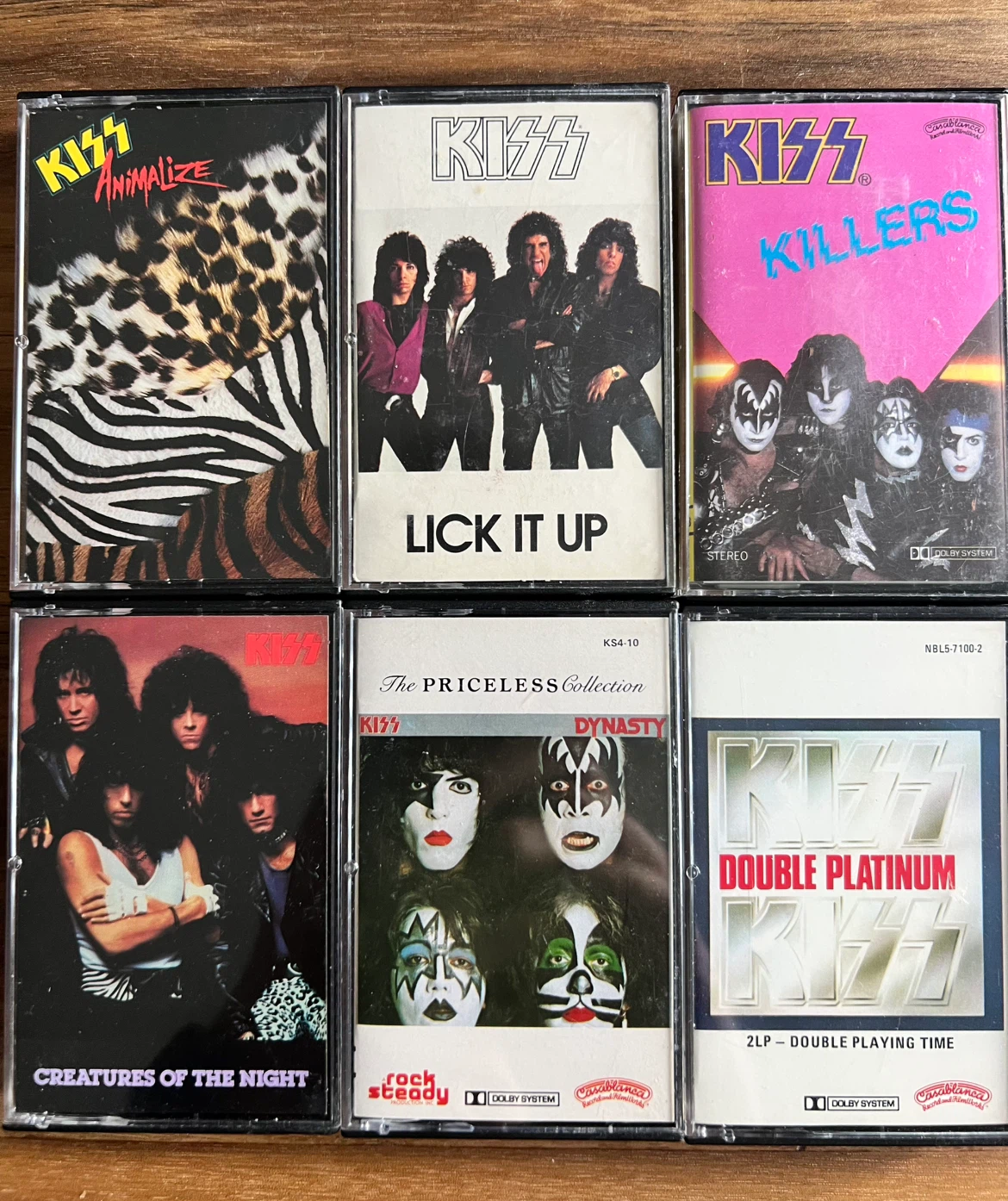 Set of 6 Vintage KISS Cassette Tapes with Case