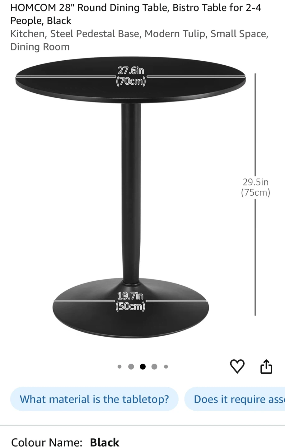 NEW 28" Round Bistro Table, Black - photo 2