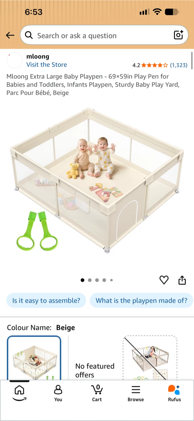 New - Mloong Extra Large Baby Playpen, Beige
