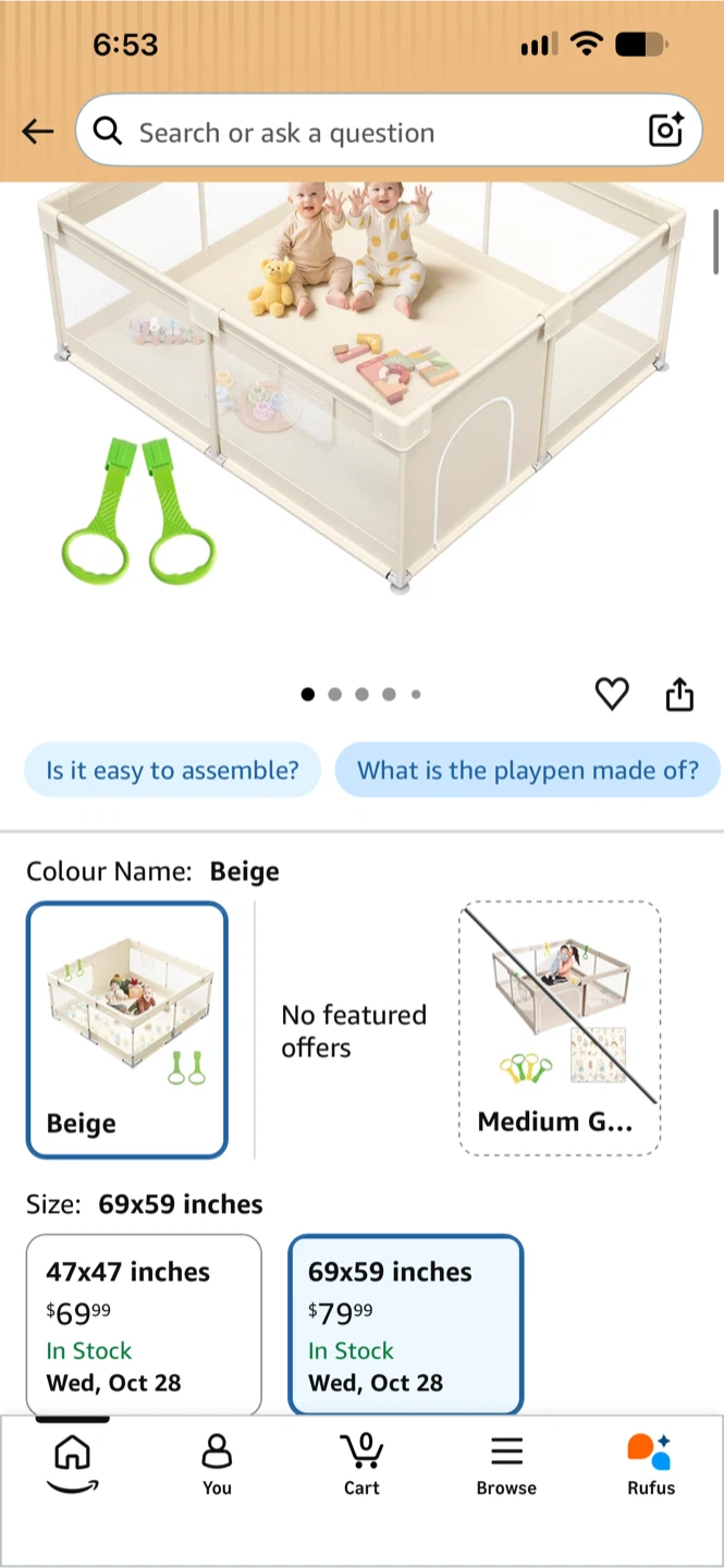New - Mloong Extra Large Baby Playpen, Beige - photo 2