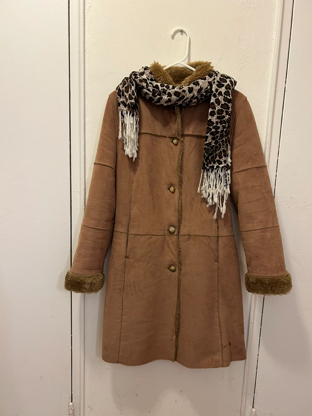 Tan Faux Suede Coat with Brown Fur Lining