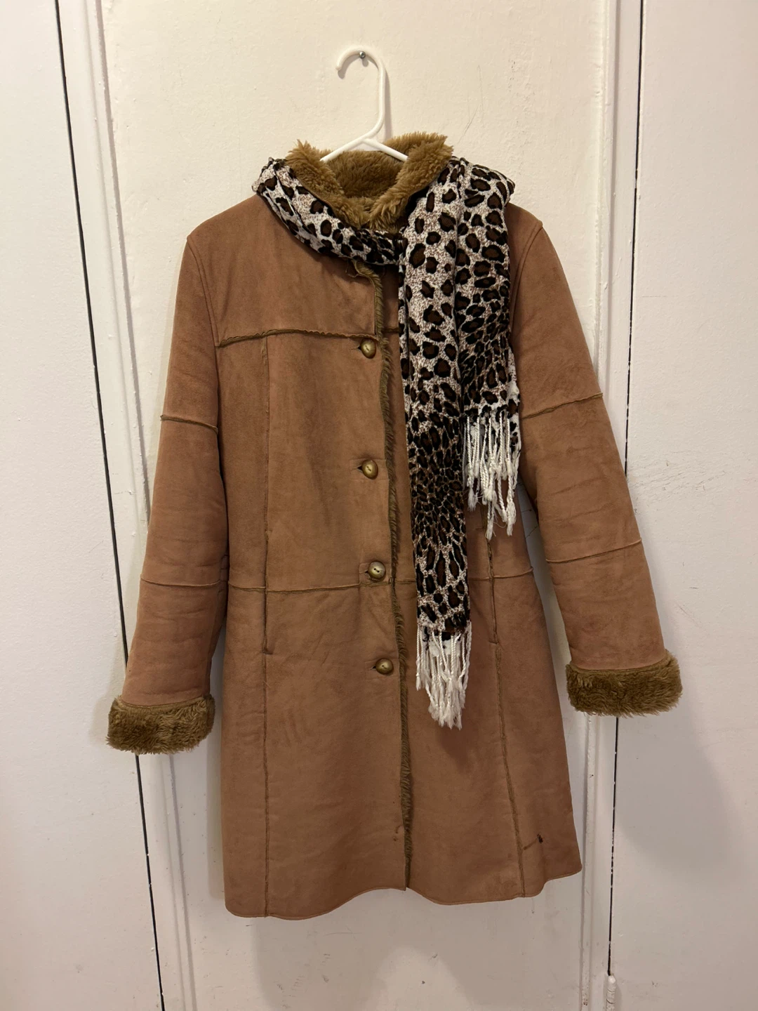 Tan Faux Suede Coat with Brown Fur Lining - photo 2