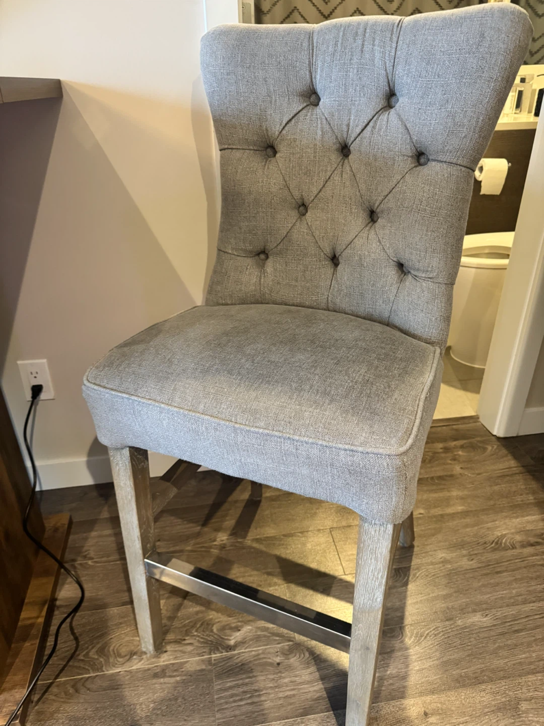 Urban Barn Grey tufted fabric bar stools