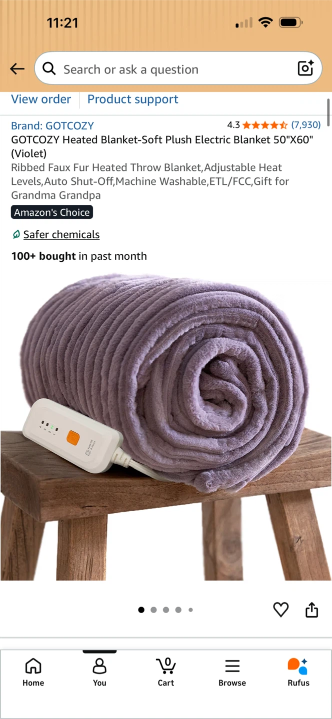 GOTCOZY Violet Ribbed Faux Fur Heated Throw Blanket - photo 2