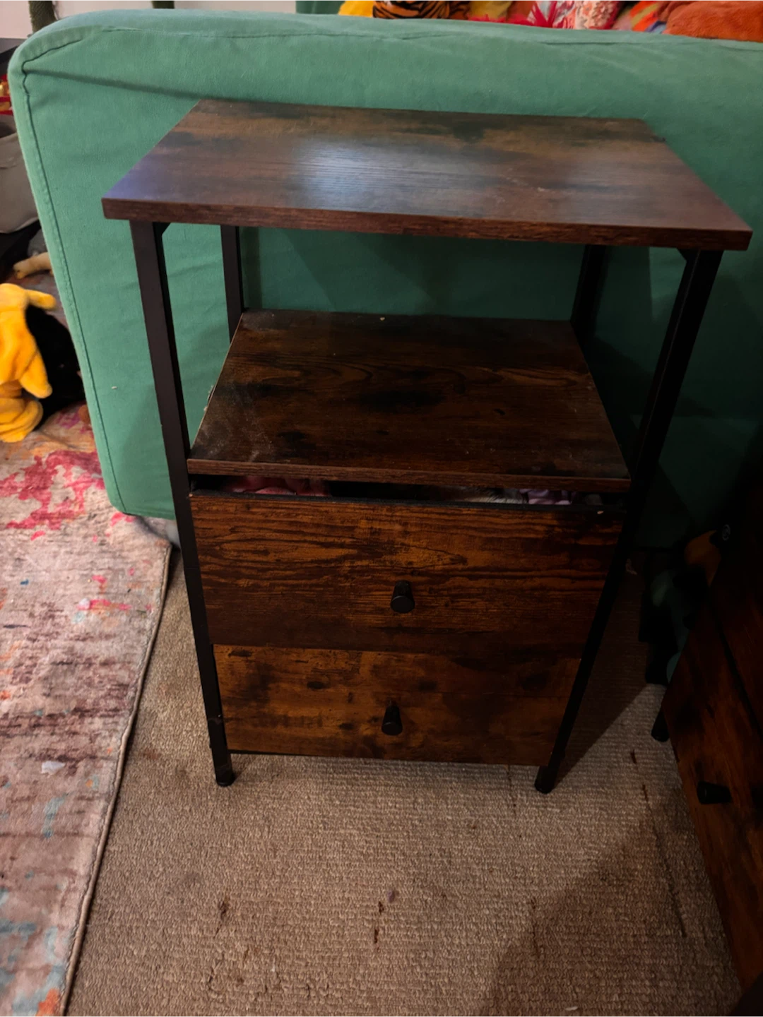 Rustic Industrial Nightstand with Two Drawers