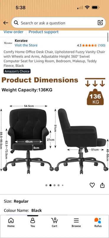Keratee Black Teddy Fleece Office Chair - photo 5
