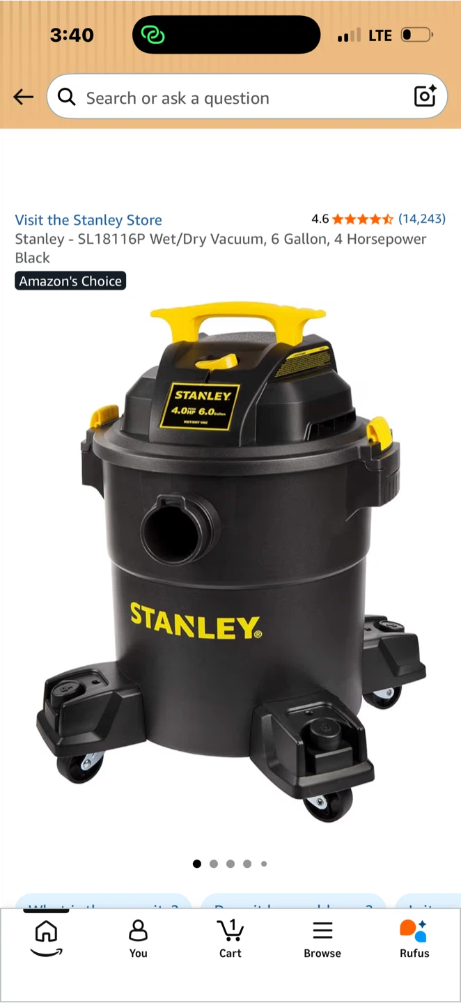 Stanley  Wet/Dry Vacuum, 6 Gallon