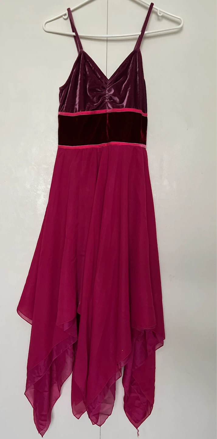Burgundy and Pink Velvet Dance Dress