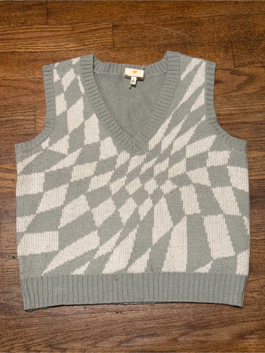 Neon Soul Sage Green Checker Knit Sweater Vest
