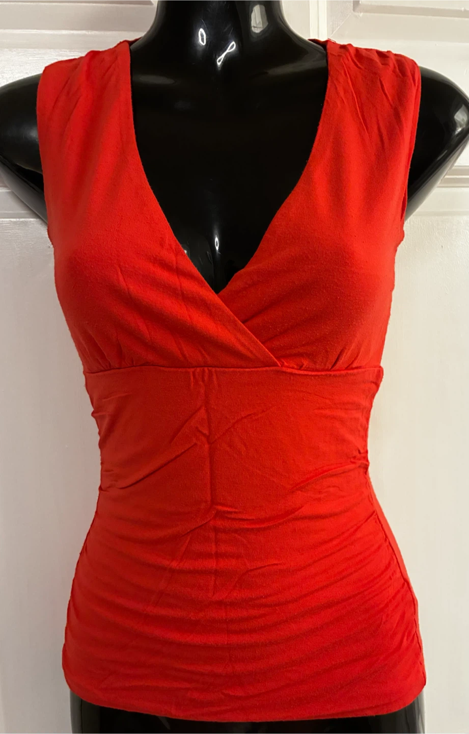 Bright Red Sleeveless V-Neck Top