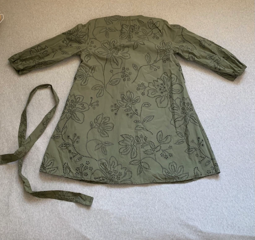 Zara Olive Green Embroidered Eyelet Dress - Size Small - photo 2