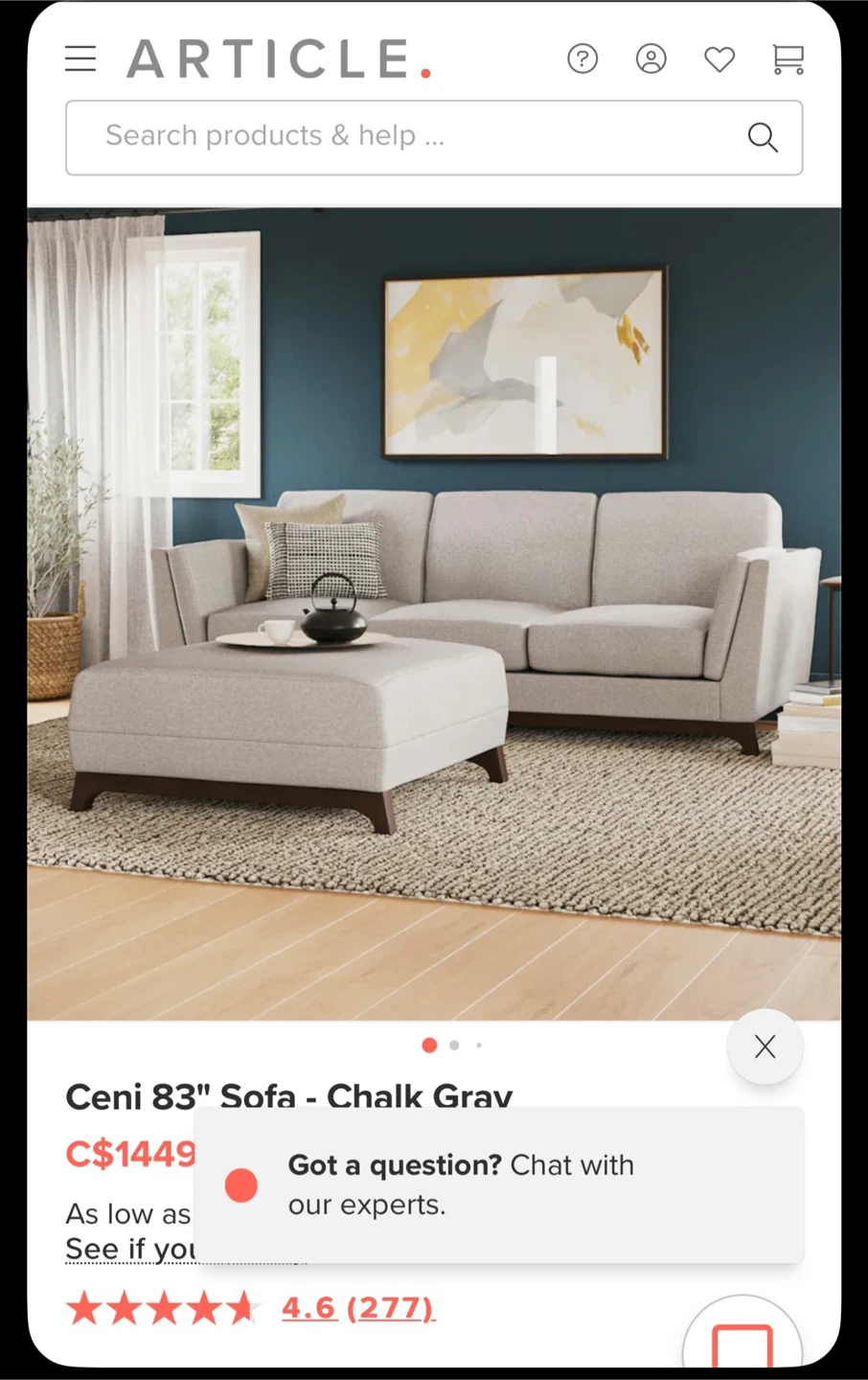 Article Ceni 83" Sofa in Chalk Gray - photo 3