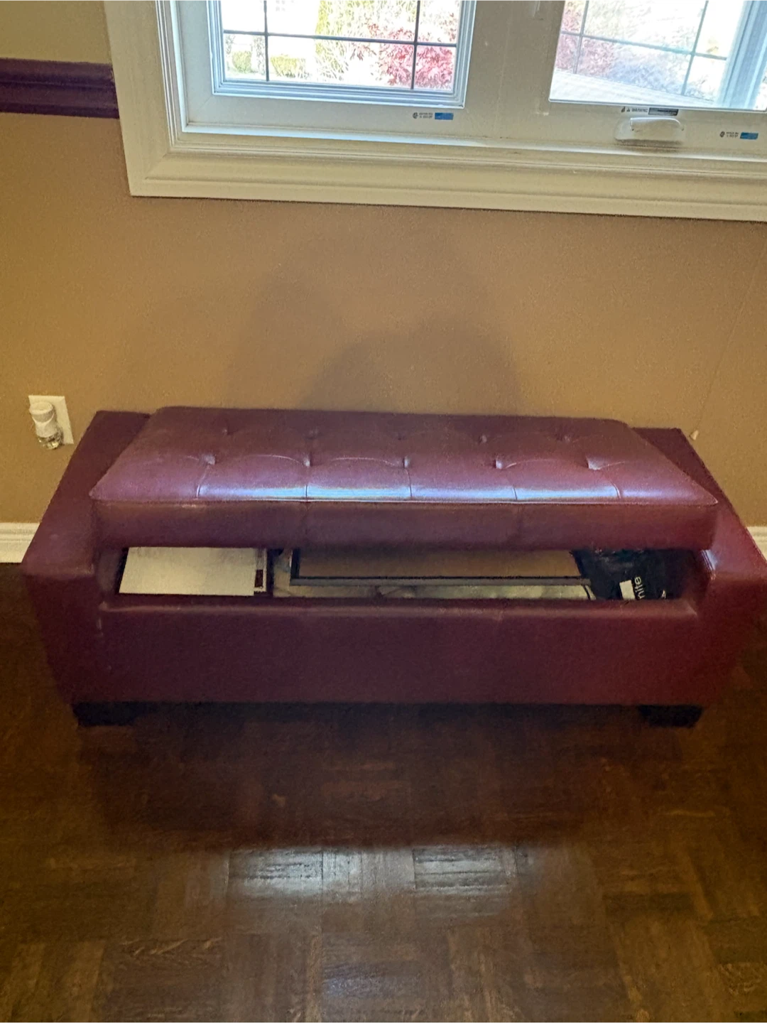 Burgundy/red Storage Ottoman Bench - photo 2