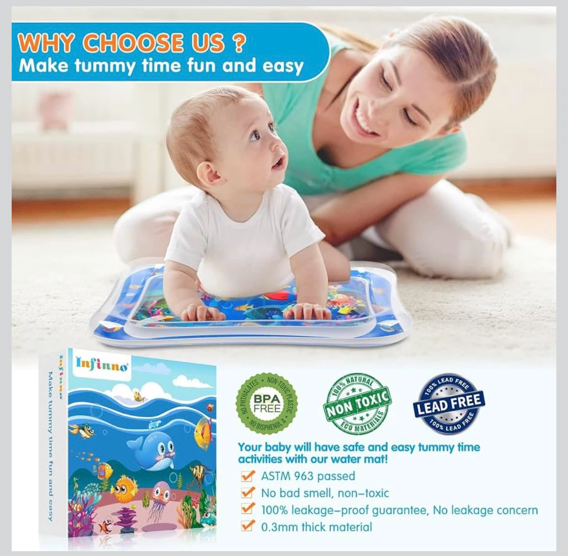 Infinno Inflatable Tummy Time Mat Premium Baby Water Play Mat - photo 2