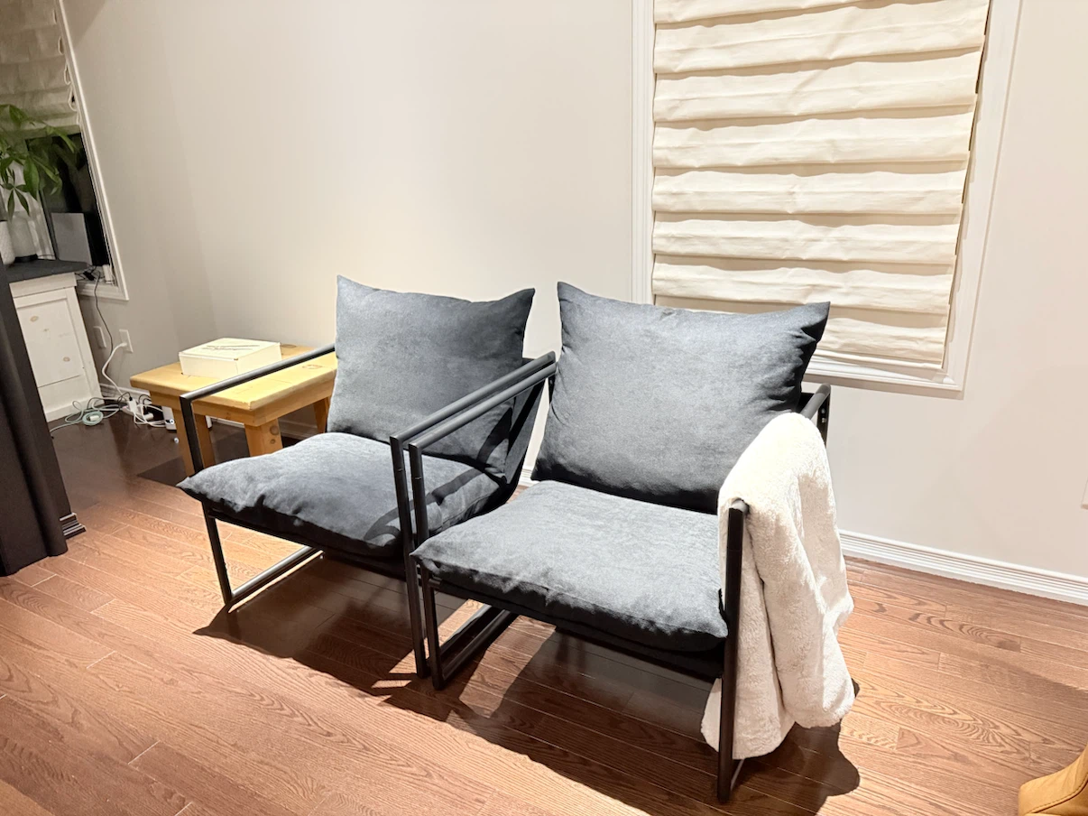 Two Metal Frame Lounge Chairs