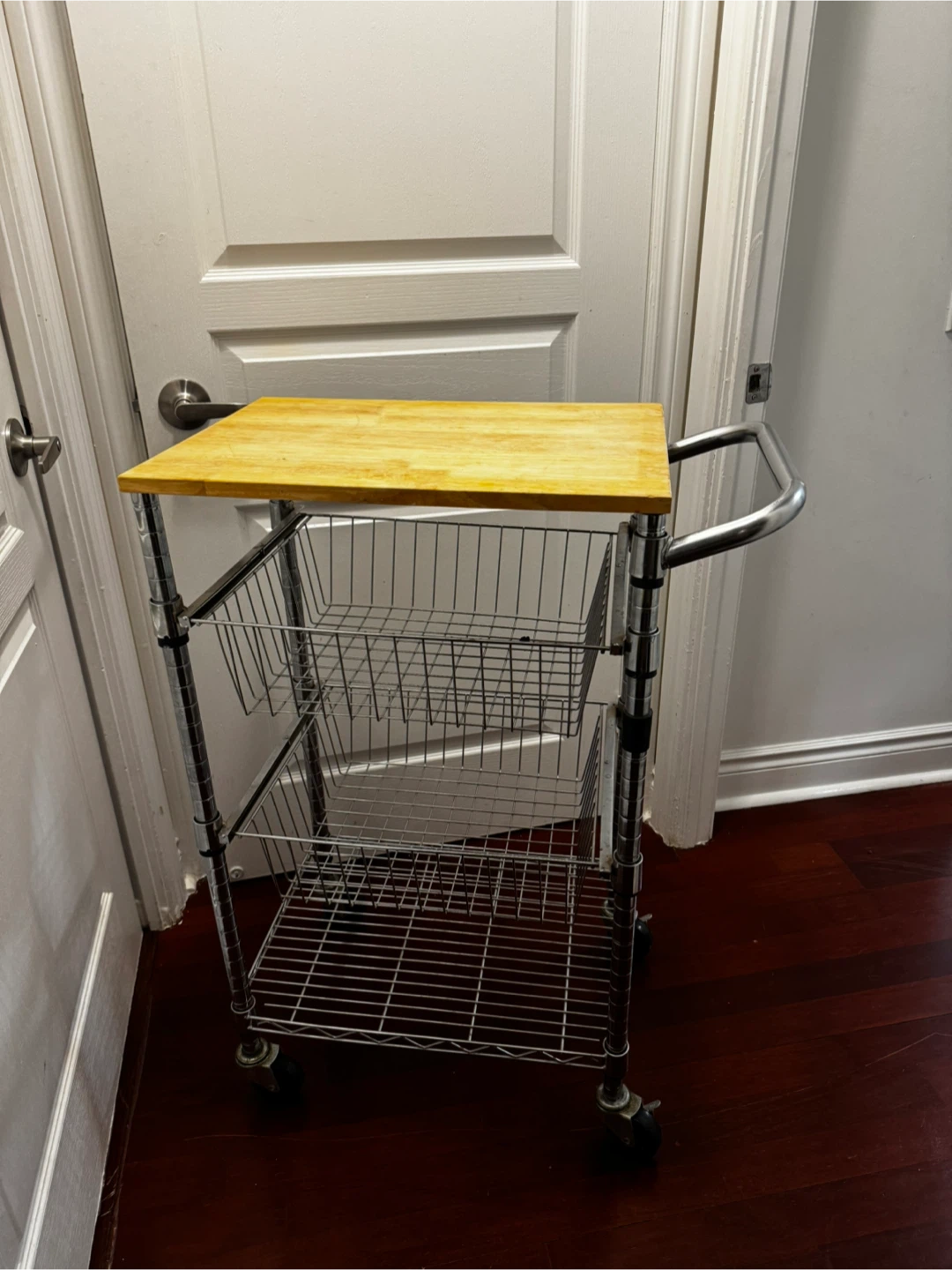 Chrome Kitchen Rolling Cart with Wooden Top - photo 2