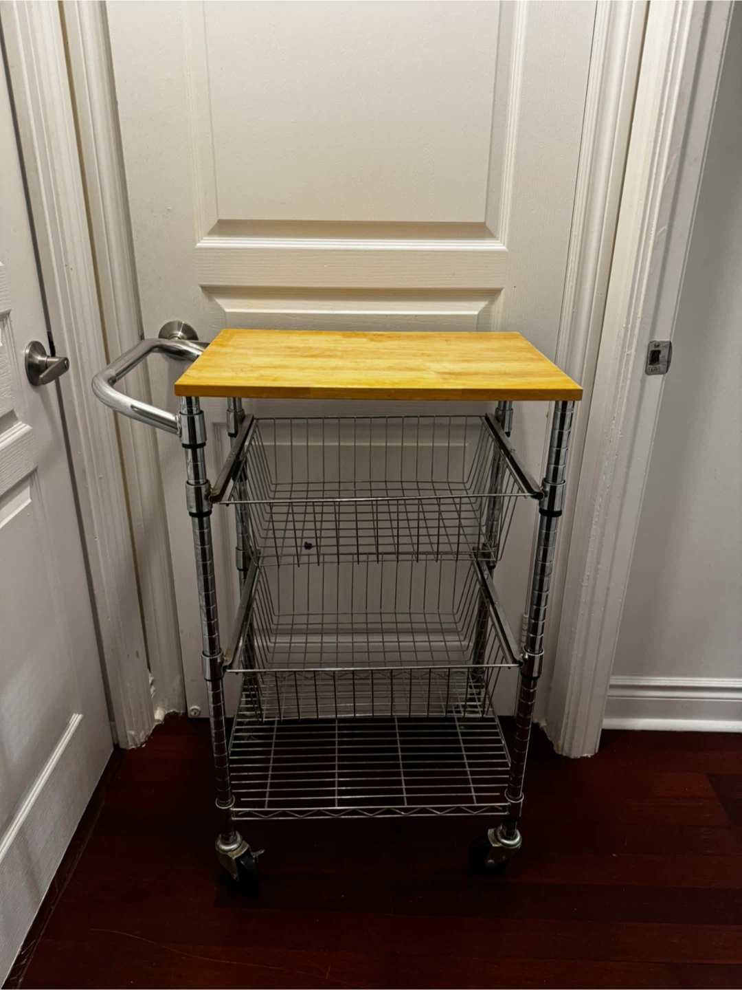 Chrome Kitchen Rolling Cart with Wooden Top - photo 3