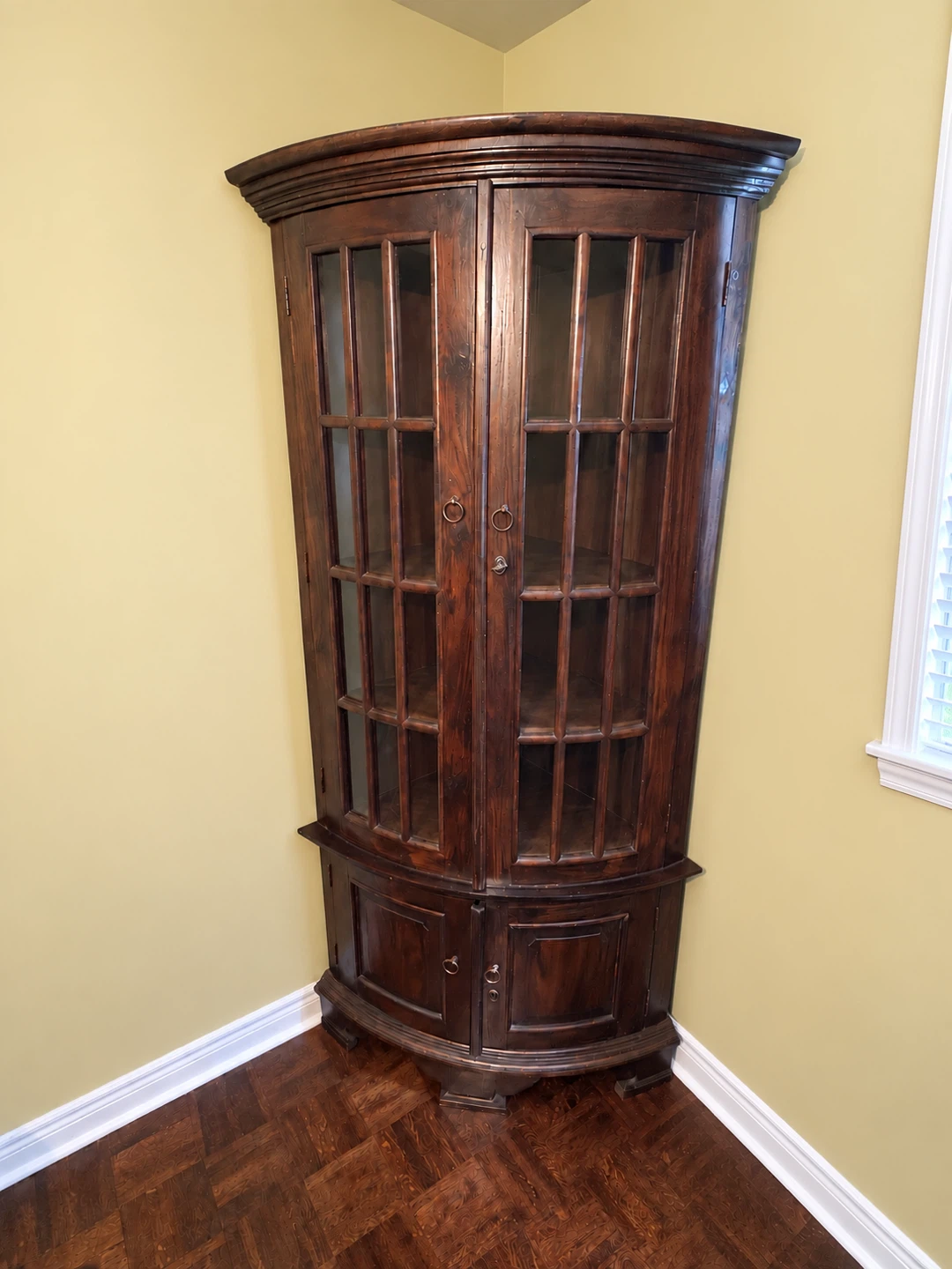 Dark Wood Corner Curio Cabinet