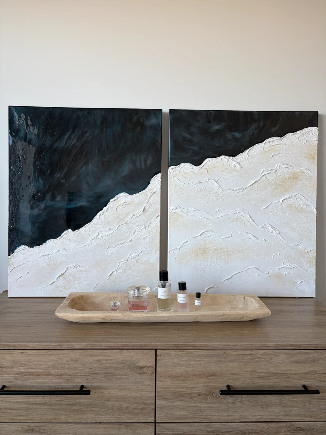 Set of Two Textured Abstract Canvas Paintings