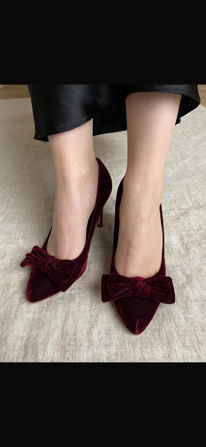 Burgundy Velvet Bow Heels