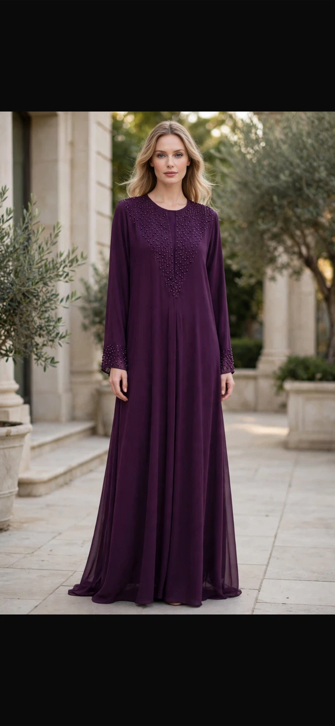 Purple Beaded Maxi Abaya