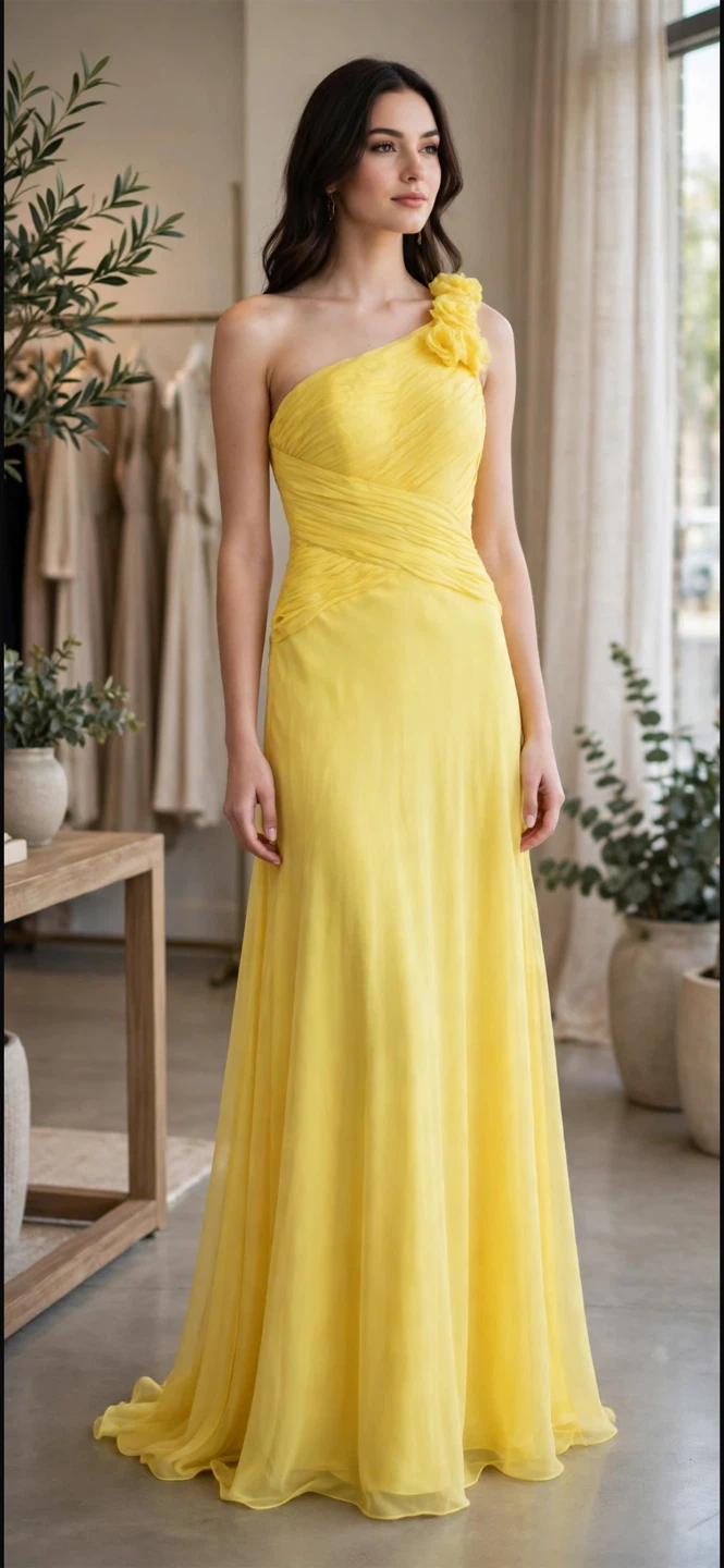 Yellow One-Shoulder Evening Gown