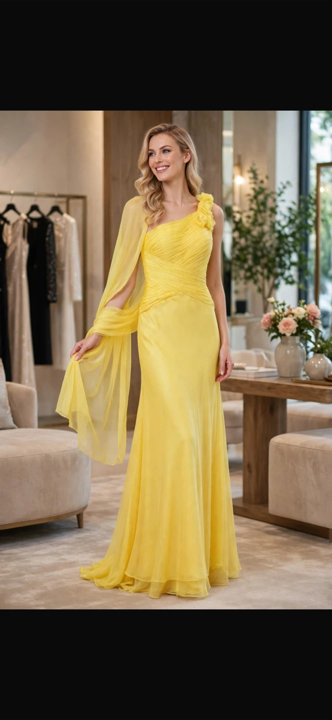 Yellow One-Shoulder Evening Gown - photo 2