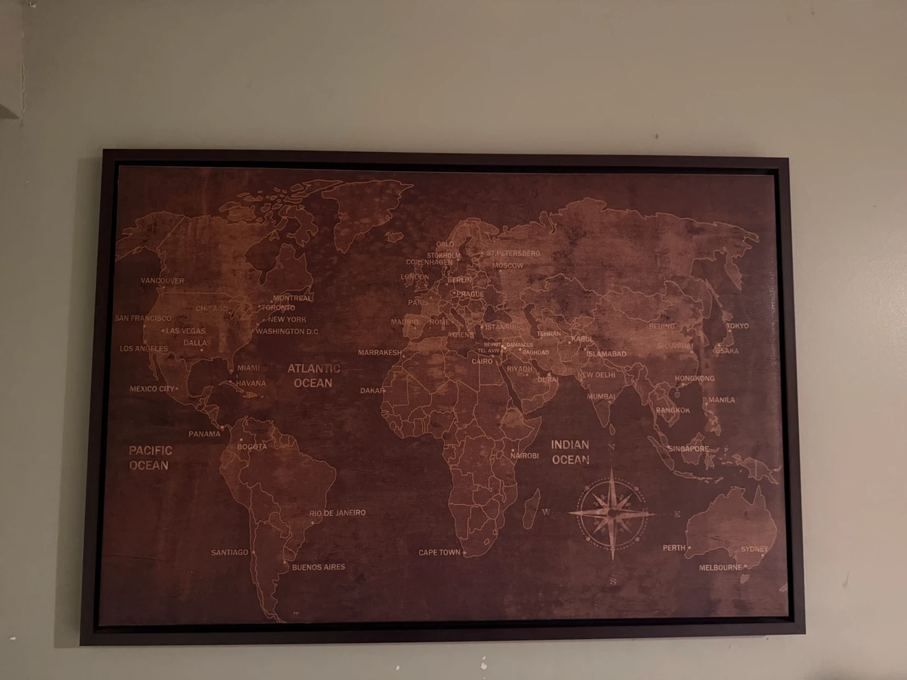 Framed Vintage-Style World Map Wall Art