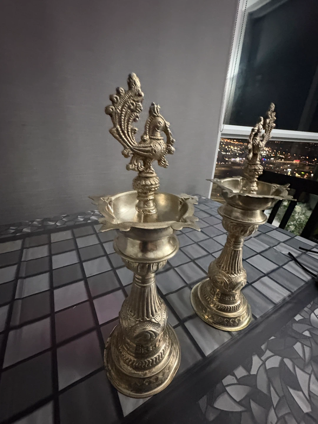 Pair of German silver Peacock Diya Lamps - photo 3
