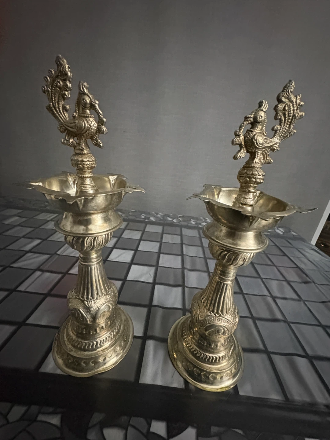 Pair of German silver Peacock Diya Lamps - photo 4