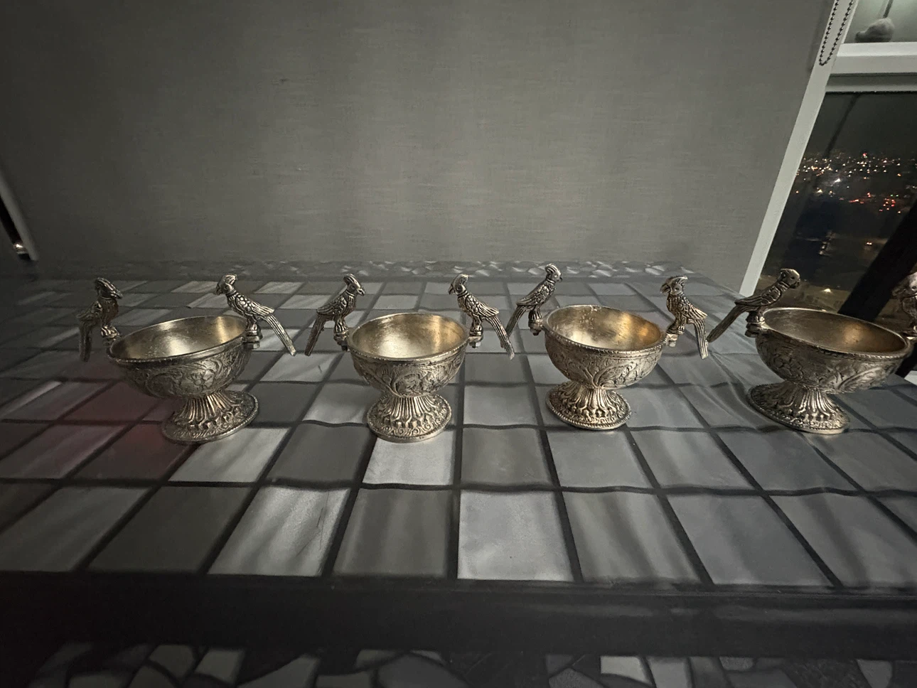 Set of 4 Decorative Bird Motif Bowls German silvers