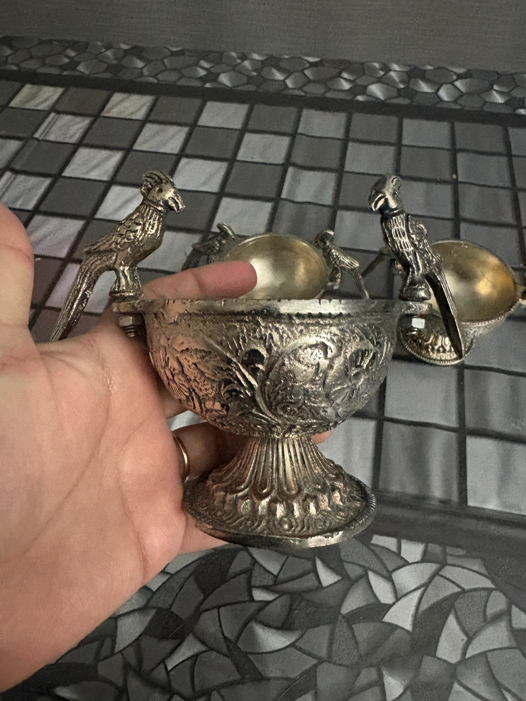 Set of 4 Decorative Bird Motif Bowls German silvers - photo 2