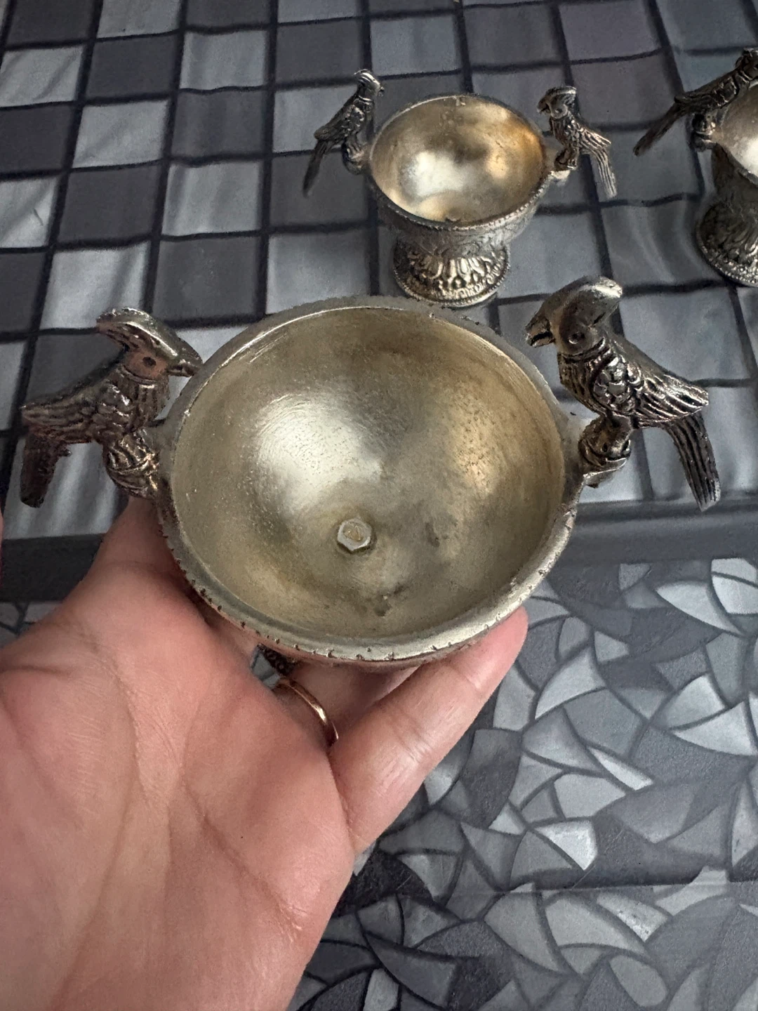 Set of 4 Decorative Bird Motif Bowls German silvers - photo 4