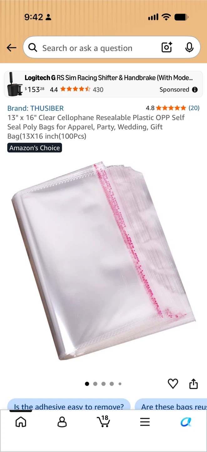 100 Pack Self-Adhesive Clear Plastic Bags