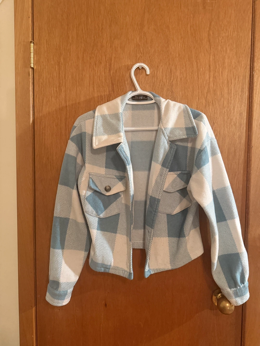 New Favori Collection Plaid Shacket Blue and White