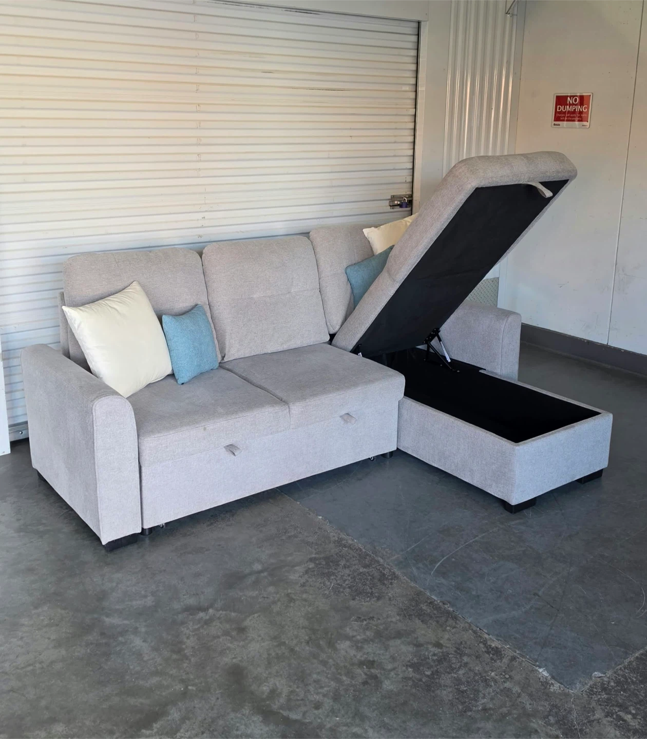 Grey Fabric 4 seater Sleeper Sectional Sofa with Storage Chaise - photo 2