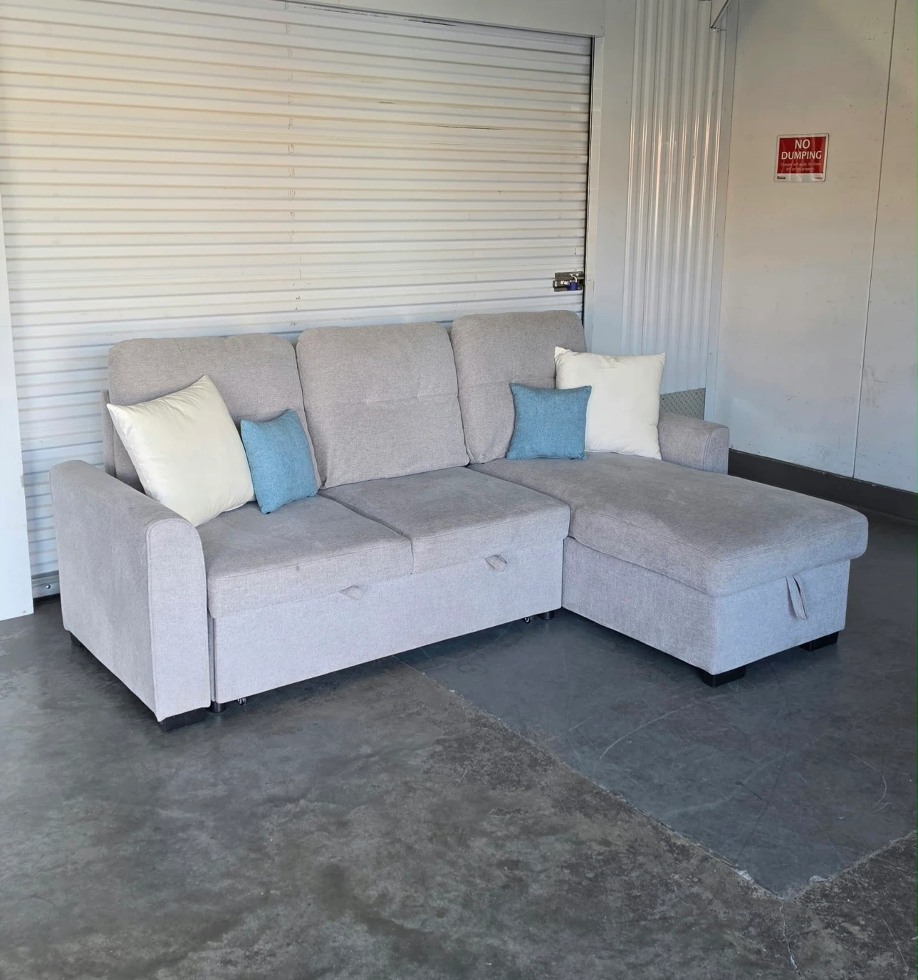 Grey Fabric 4 seater Sleeper Sectional Sofa with Storage Chaise - photo 3