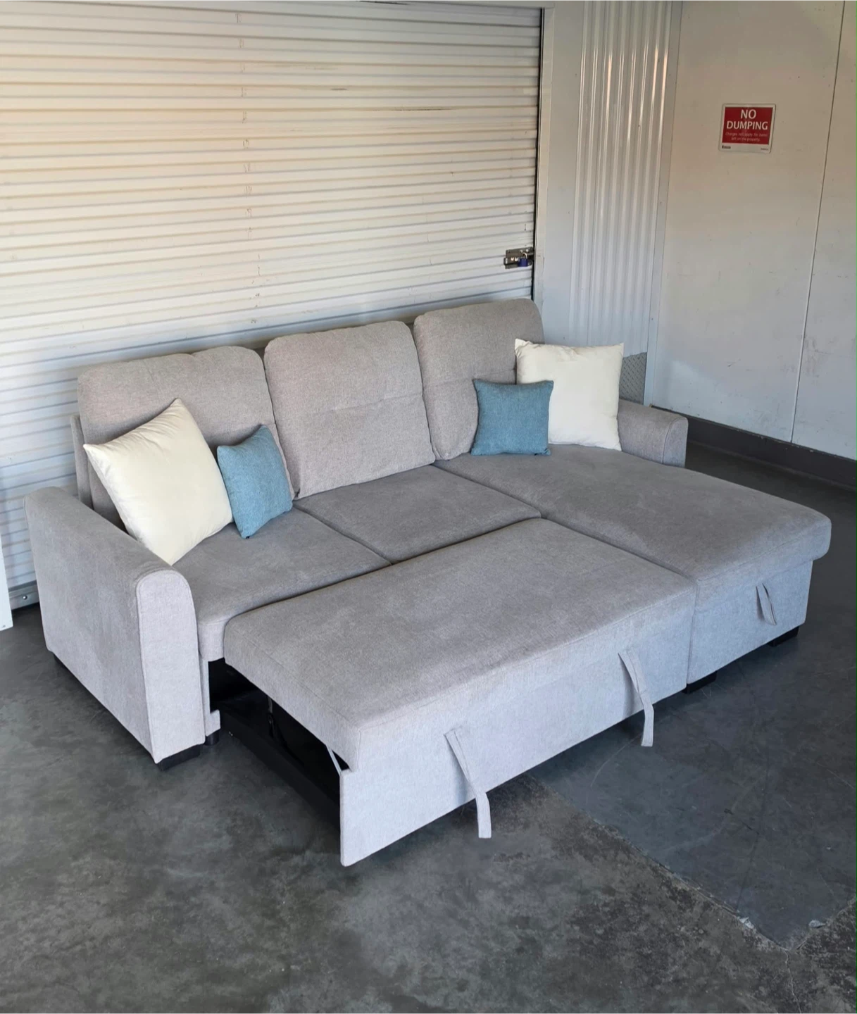 Grey Fabric 4 seater Sleeper Sectional Sofa with Storage Chaise - photo 4