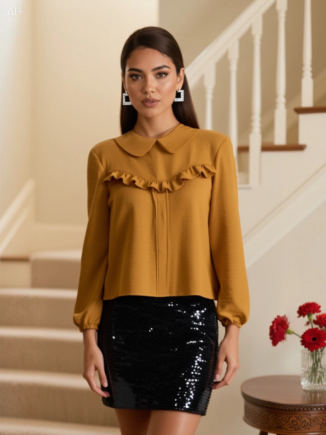 Mustard Yellow Ruffled Collared Blouse - photo 3
