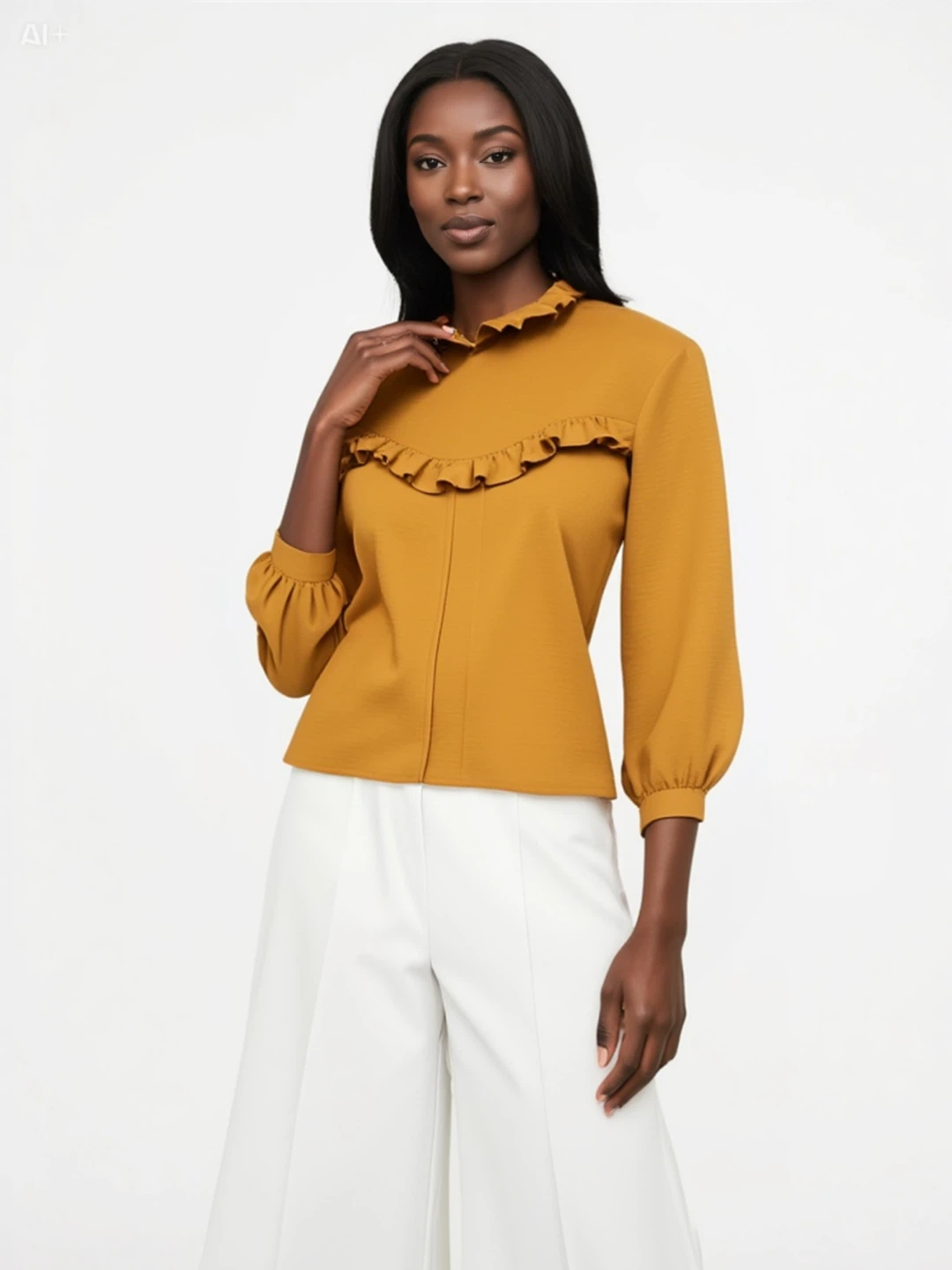 Mustard Yellow Ruffled Collared Blouse - photo 4