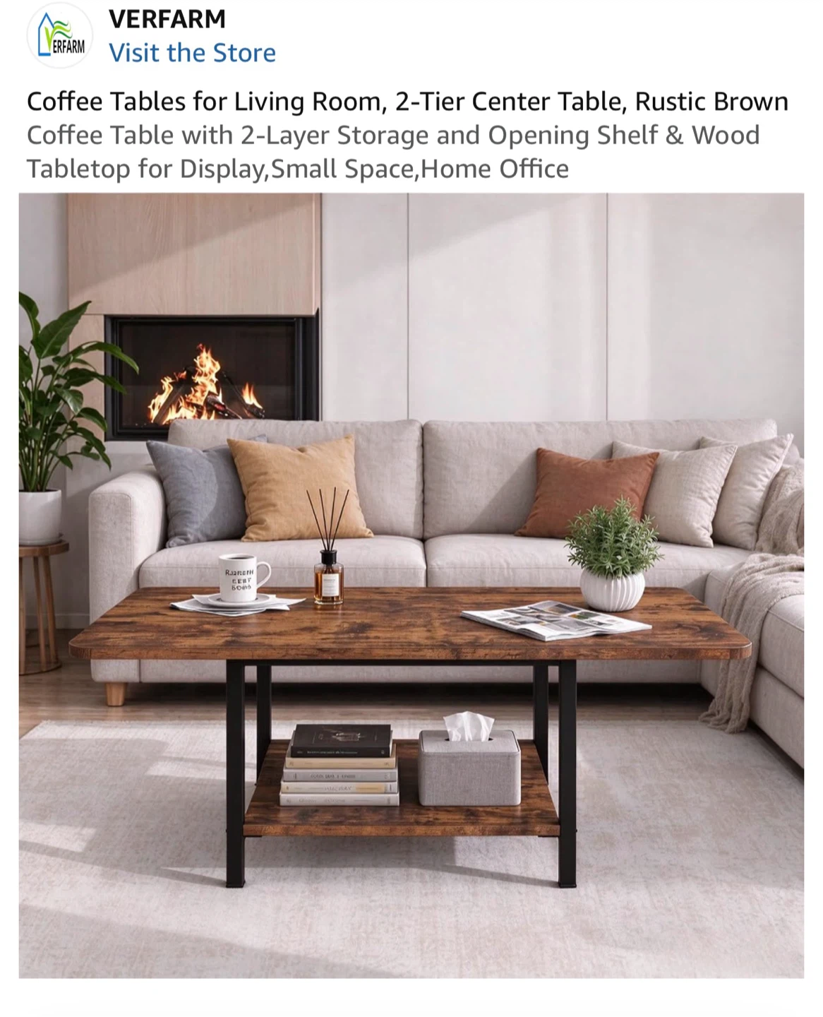 Verfarm 2-Tier Rustic Brown Coffee Table