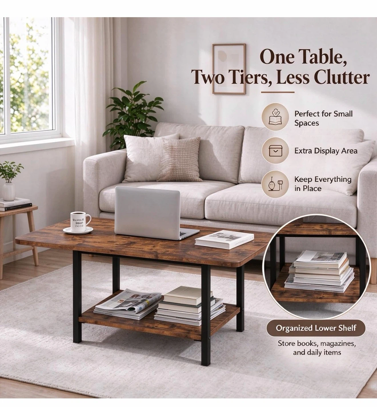 Verfarm 2-Tier Rustic Brown Coffee Table - photo 4