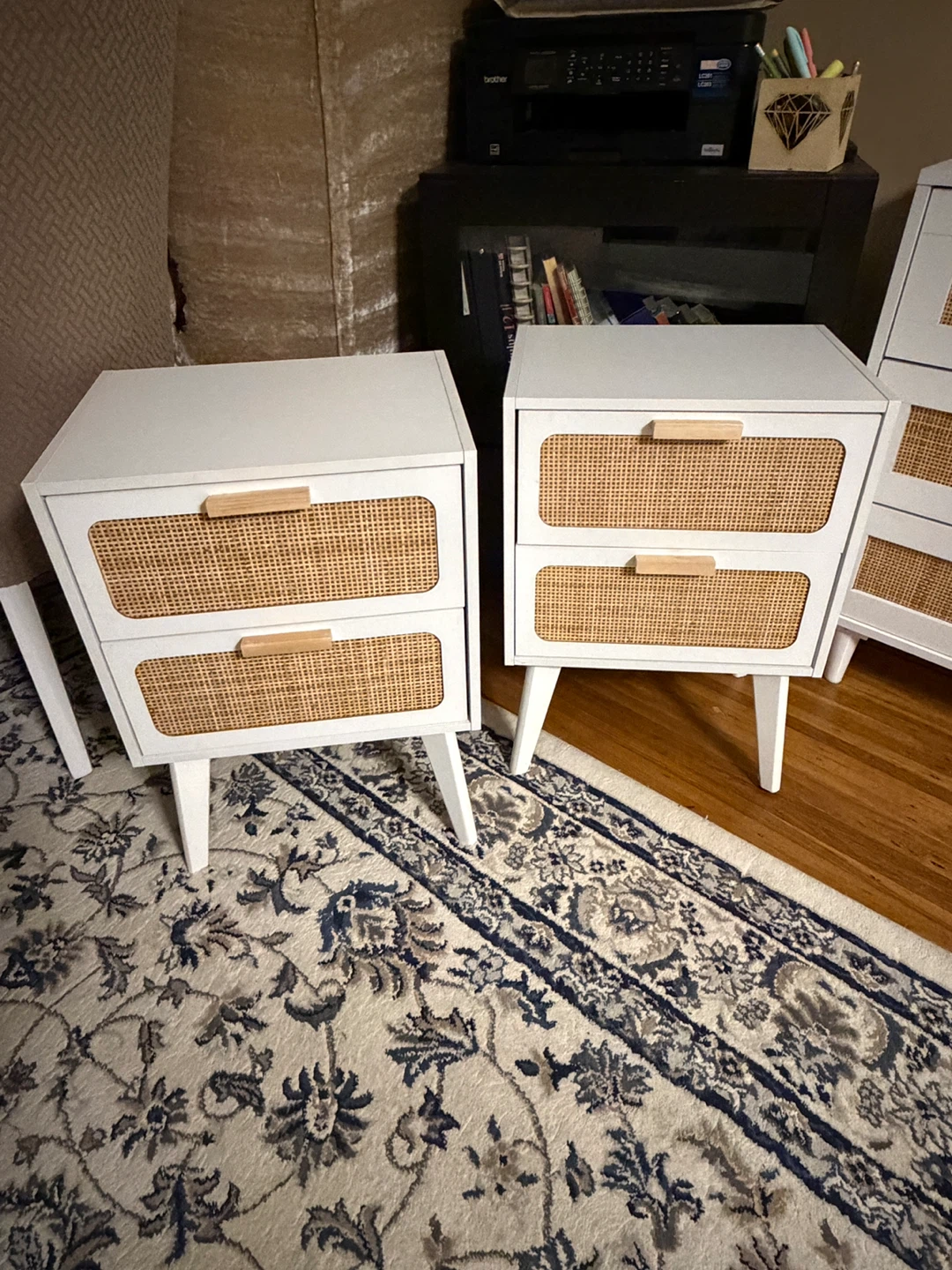 White and Rattan Dresser and Nightstands Set - photo 5