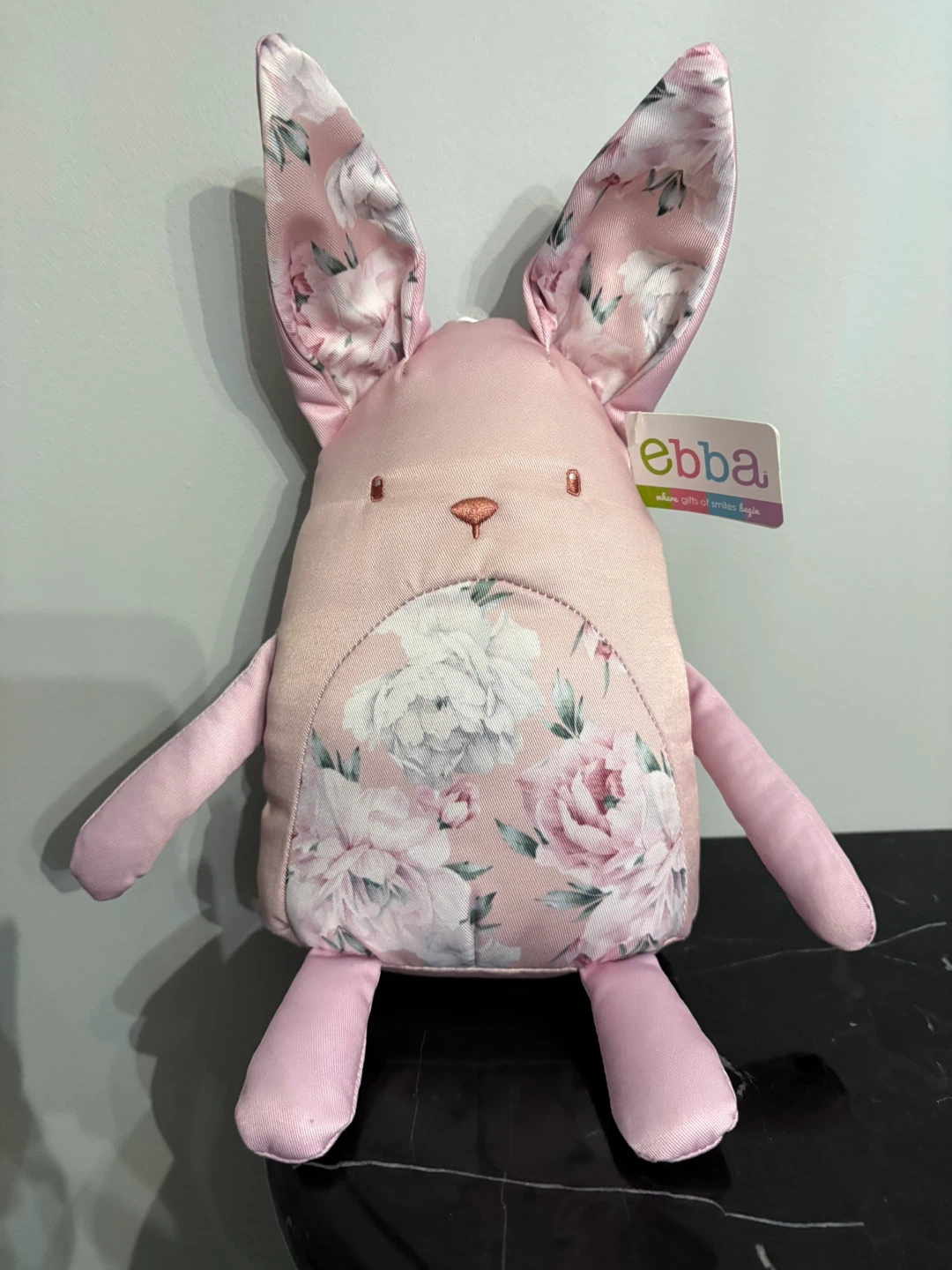 Ebba brand pink satin finish bunny plush toy 13”