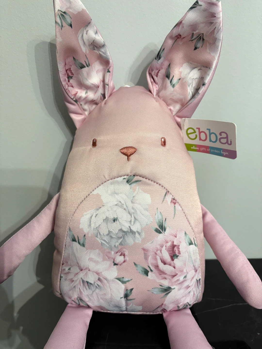 Ebba brand pink satin finish bunny plush toy 13” - photo 2