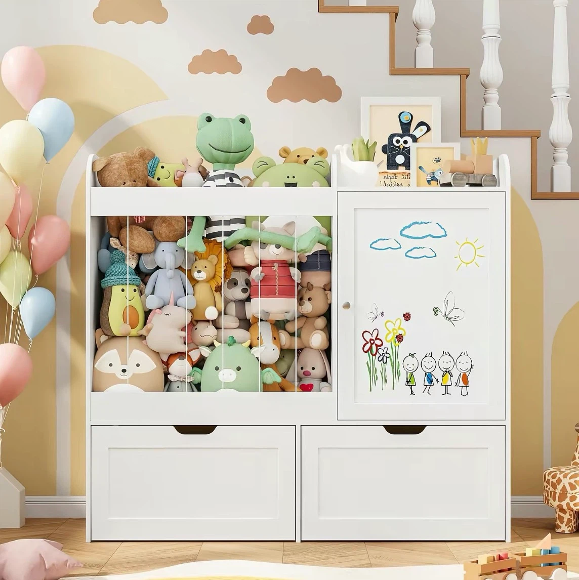 White Kids Toy Storage Organizer with Cabinets and Drawers