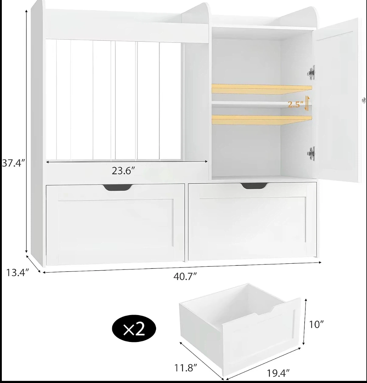White Kids Toy Storage Organizer with Cabinets and Drawers - photo 2