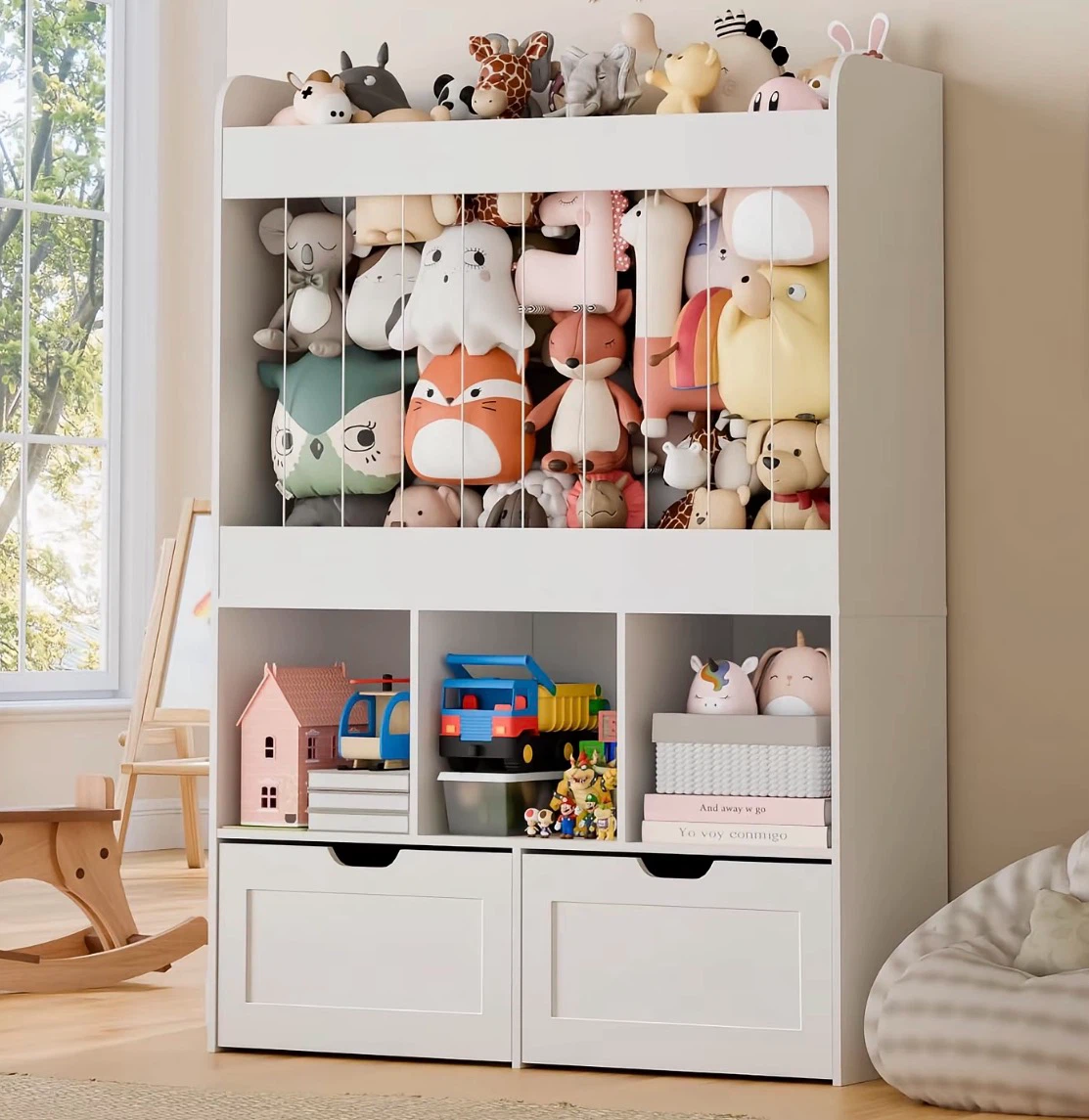 White Kids Toy Storage Organizer Shelf with Drawers