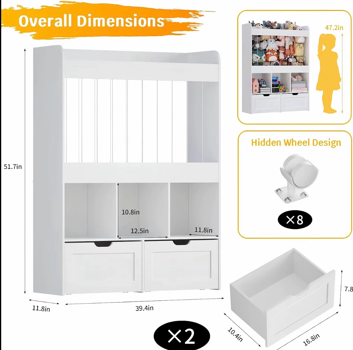 White Kids Toy Storage Organizer Shelf with Drawers - photo 2