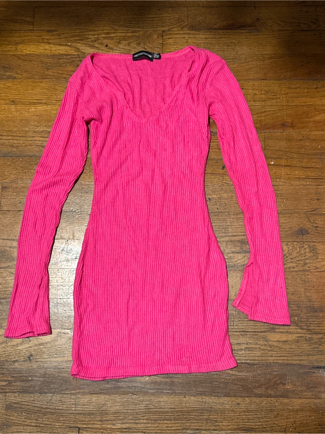Size 0 Pink Long Sleeve Ribbed Mini Dress